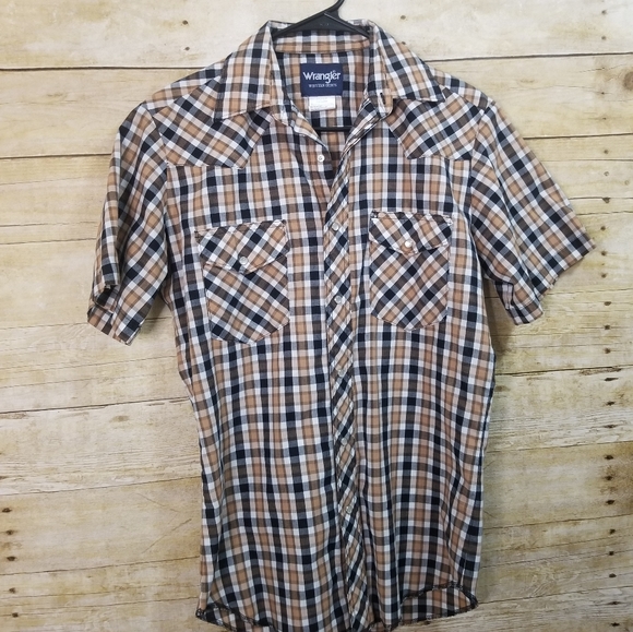 Wrangler Other - Wrangler Brown Plaid Pearl Snap Short Sleeve Shirt